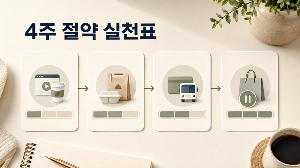매달 20만 원 절약하는 법|4주 지출 줄이기 실천표 1 매달 20만 원 절약을 위한 4주 지출 줄이기 실천표