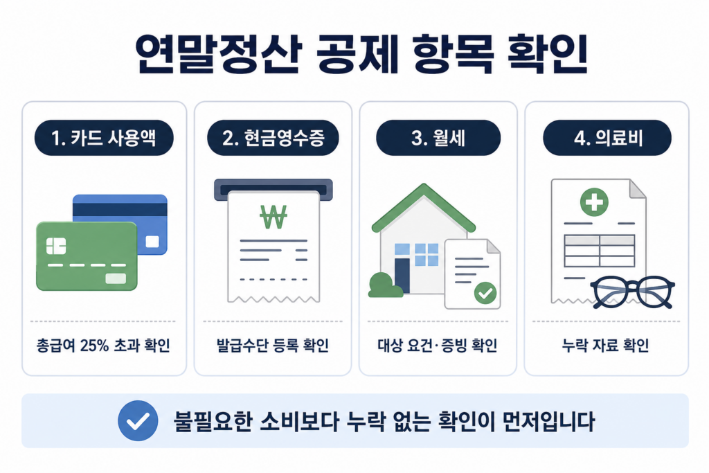 사회초년생 연말정산 카드 현금영수증 월세 의료비 확인 설명