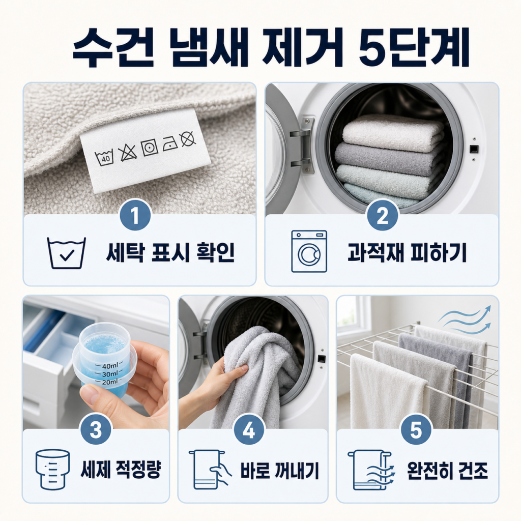 수건 냄새 제거 방법|젖은 수건 보관·세탁·완전 건조 1 수건 냄새 제거 5단계