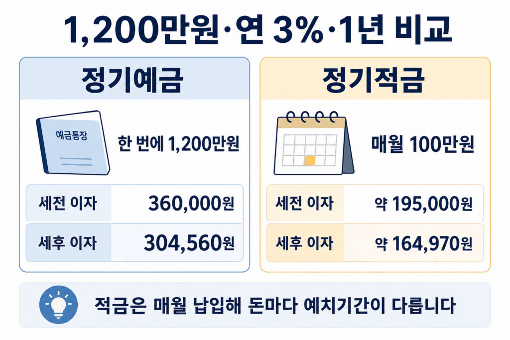 예금과 적금 차이|1,200만원 이자 비교·예금자보호 1억원 1 예금과 적금의 납입 방식과 이자 차이 비교