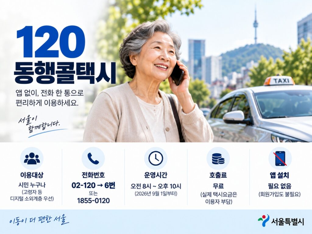 120 동행콜택시 이용방법 총정리|02-120+6번, 이용대상·요금·운영시간 1 120 동행콜택시 이용대상 전화번호 운영시간 안내