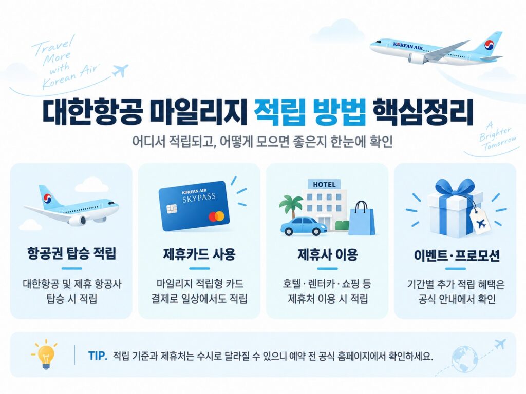 2026 대한항공 마일리지 적립방법 항공권 제휴카드 제휴사 안내