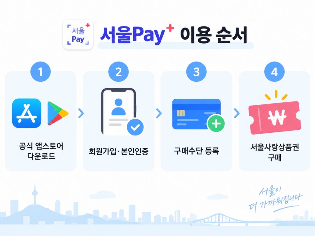 서울 페이플러스 앱 다운로드|서울페이앱 설치 1 서울Pay+ 앱 다운로드 회원가입 구매수단 등록 이용순서