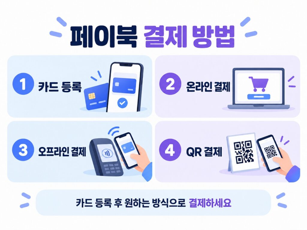 페이북 결제 방법|카드 등록부터 온라인·오프라인 QR 결제까지 1 페이북 결제방벙을 자세히 설명
